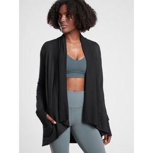 Athleta Pranayama Wrap Cardigan Sweater Ribbed Black Pockets